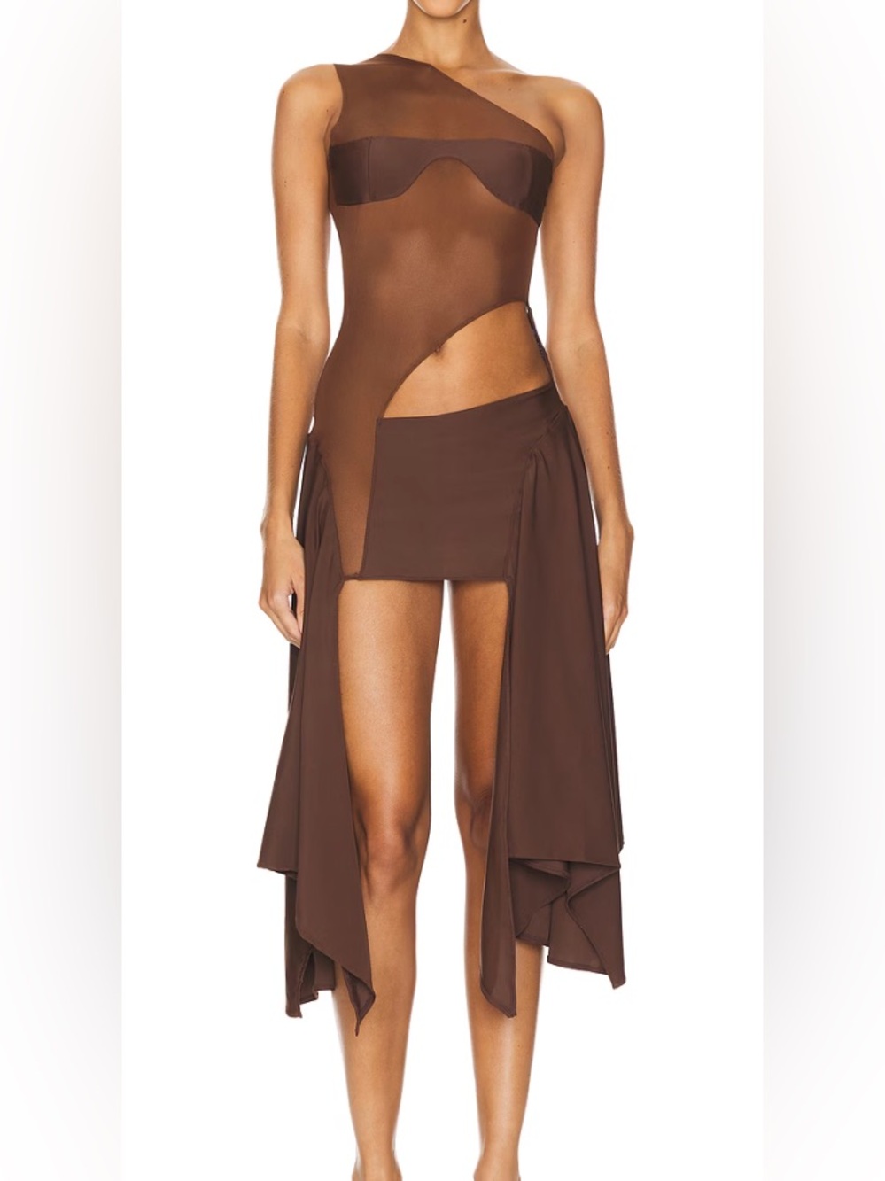 Asymmetrical Brown Draped Mini Skirt